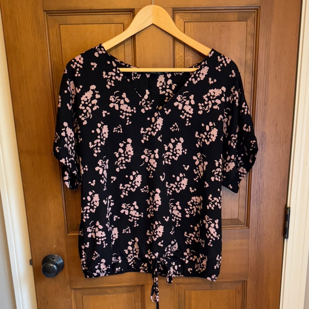 West Kei Black and Pink Floral Blouse